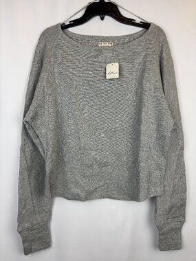 Large We The Free Heathered Gray Oversized Sweater Relaxed Long Sleeve Boat Neck